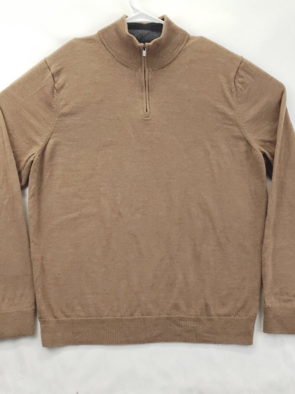 Nordstrom Sweater Mens XL Brown 100% Merino Wool Long Sleeve Mock Neck 1/4 Zip